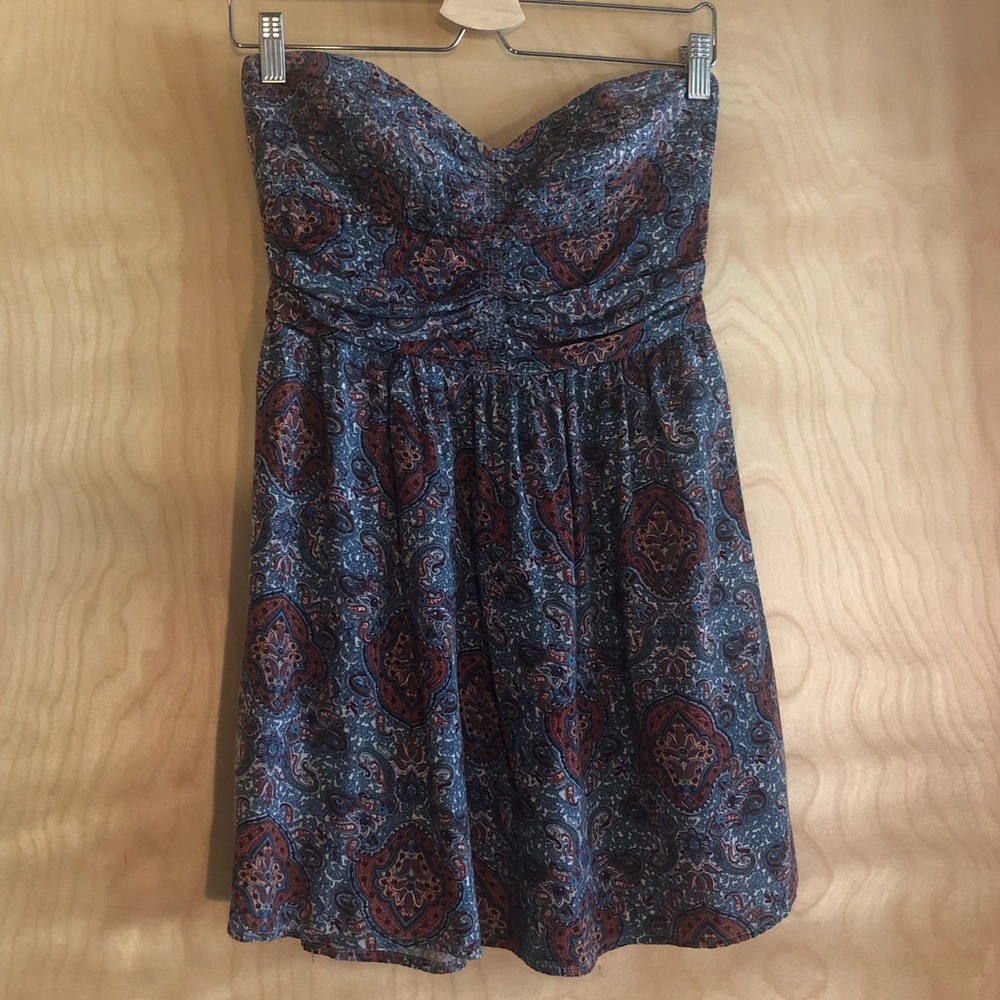 Blue/Red Patterned Tube-top Mini Dress
